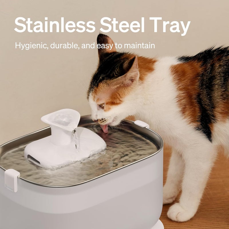 PETLIBRO Cat Water Fountain, Cat Fountain Indoor Stainless Steel Tray, 2.5L/84oz Wireless Pump Pet Water Fountain, Cat Water Dispenser with Two Flow Modes, Pet Fountain for Drinking Easy Clean - Image 2